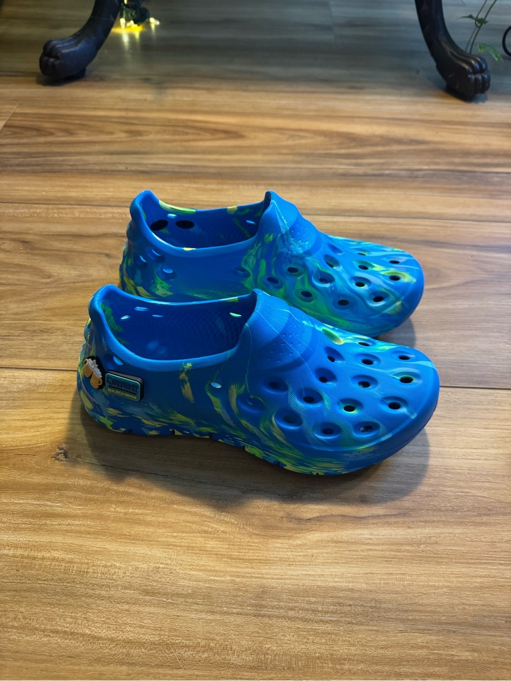 Skechers Blue and Green Marble Go Foam Slip-On Clogs
